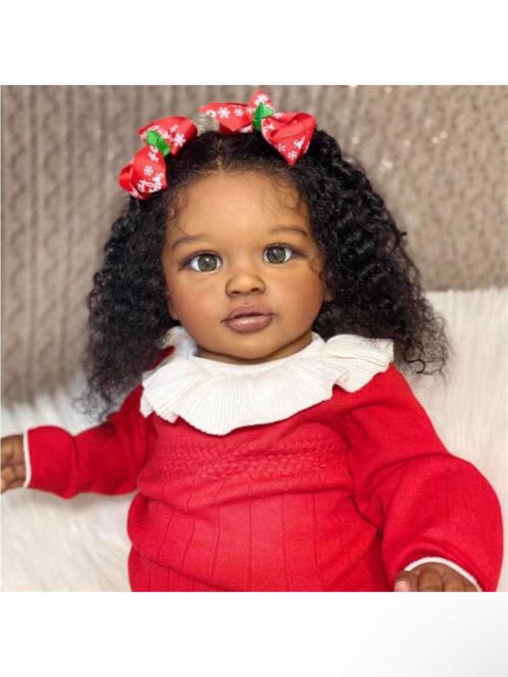 Lifelike Baby Doll in Red Outfit with Bow Headband